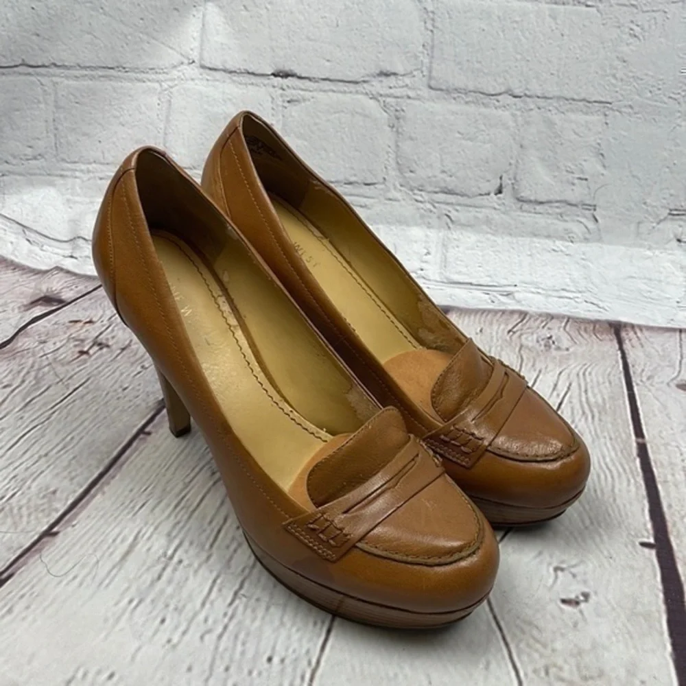 UEC Nine West platform tan loafer leather heels size 8.5